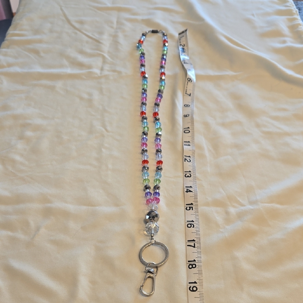 Colorful Beaded Lanyard with Key Ring